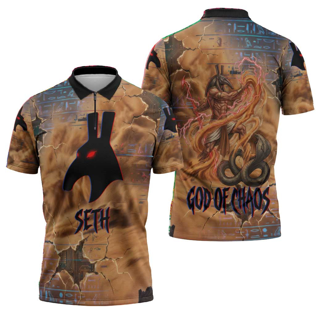 Seth Serpent Zipper Polo Shirt Sandstorm Egyptian Chaos God in Ancient Desert Tones