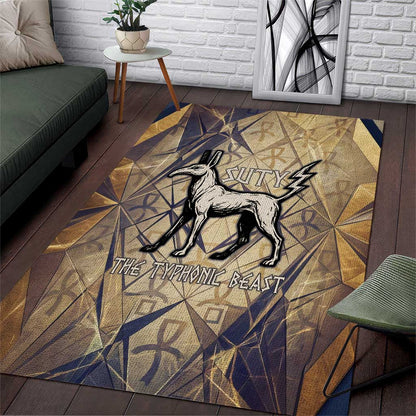 Suty Area Rug with Typhonic Beast Staff Ancient Egypt Symbolism