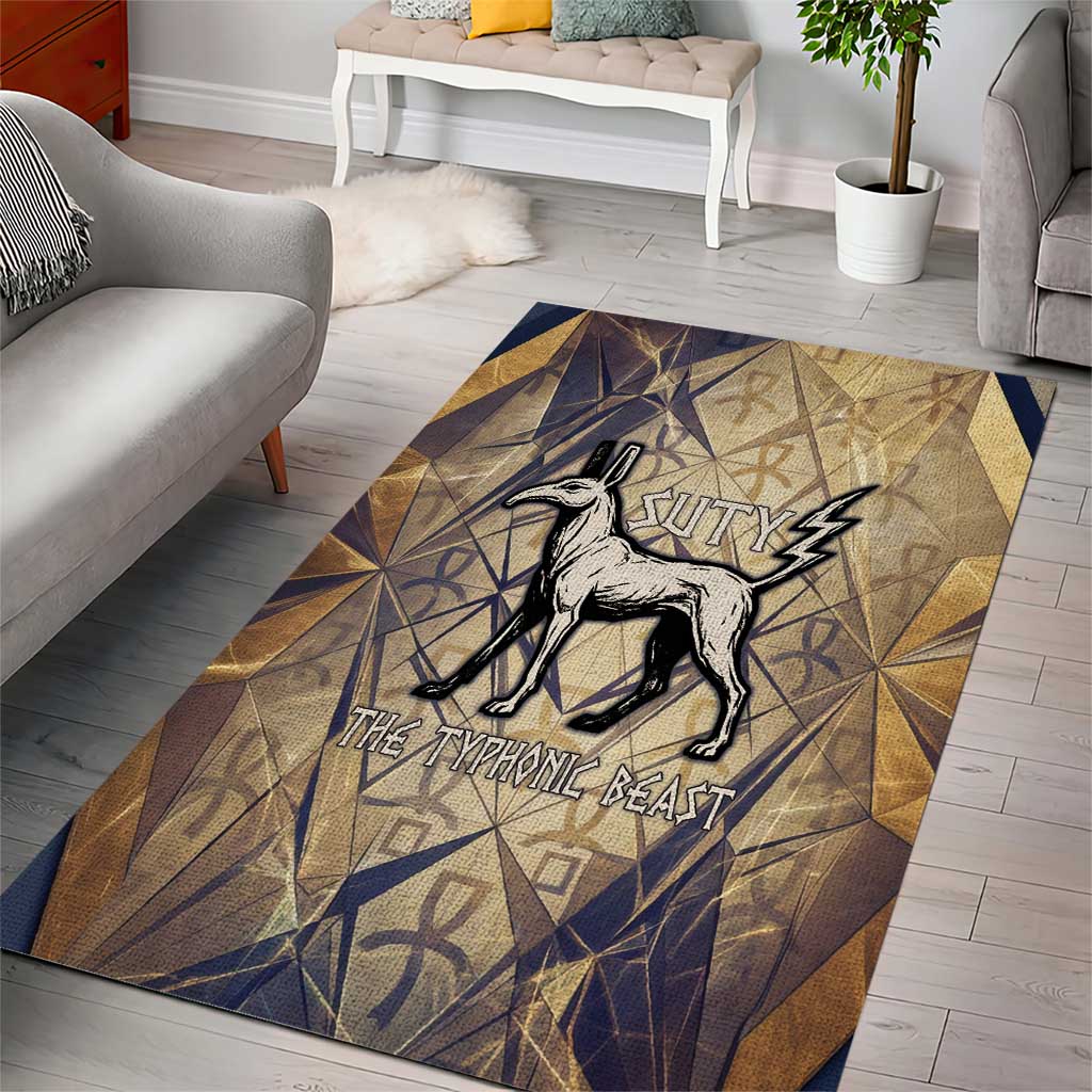 Suty Area Rug with Typhonic Beast Staff Ancient Egypt Symbolism