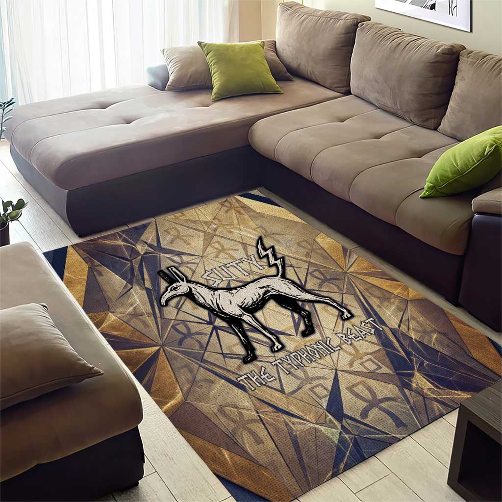 Suty Area Rug with Typhonic Beast Staff Ancient Egypt Symbolism