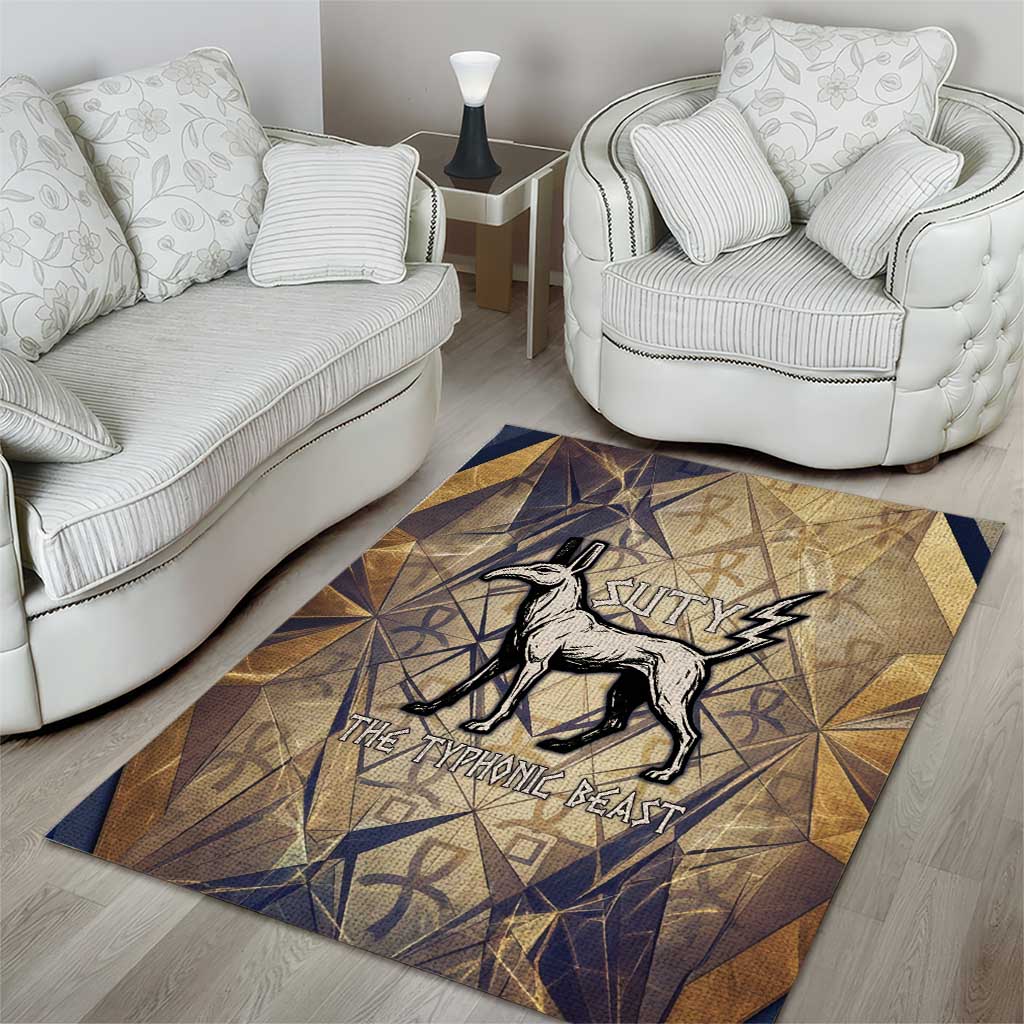 Suty Area Rug with Typhonic Beast Staff Ancient Egypt Symbolism