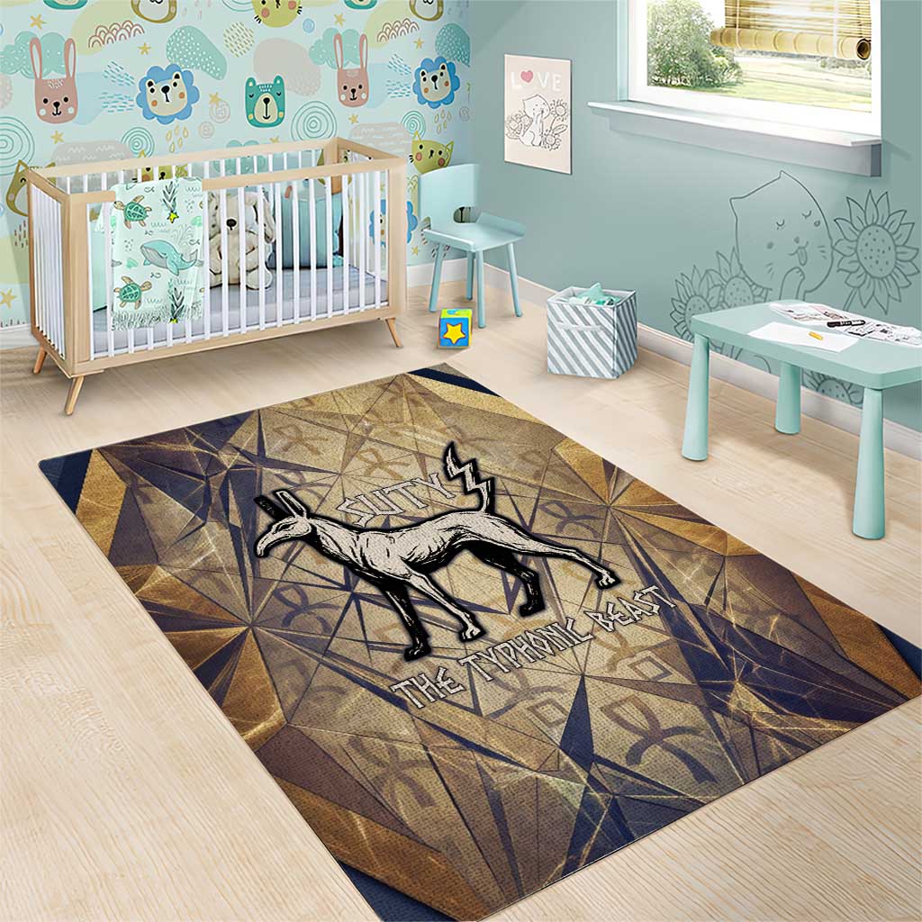 Suty Area Rug with Typhonic Beast Staff Ancient Egypt Symbolism