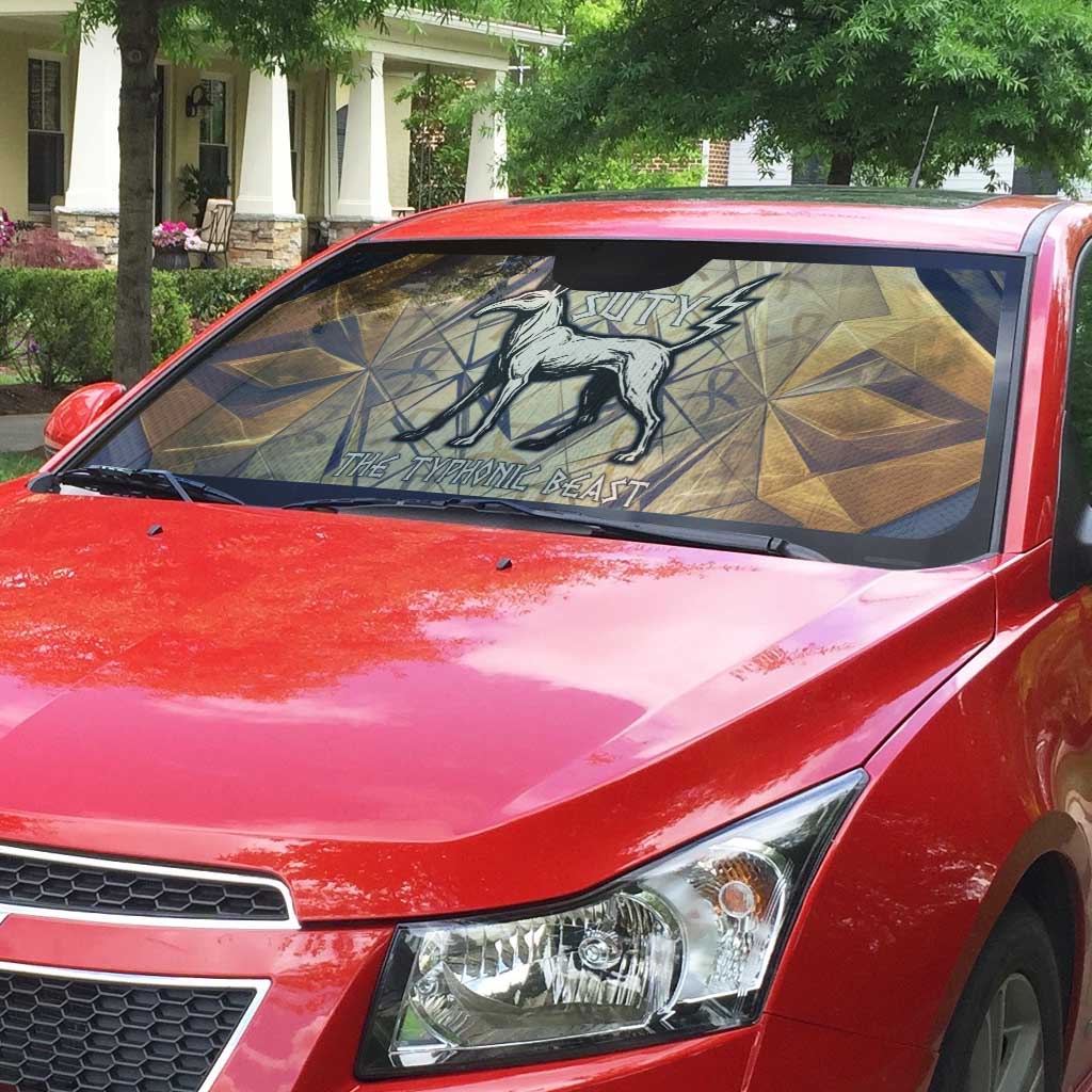 Suty Auto Sun Shade with Typhonic Beast Staff Ancient Egypt Symbolism