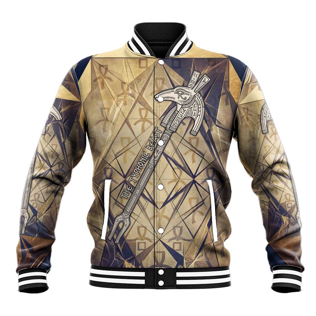 Suty Baseball Jacket with Typhonic Beast Staff Ancient Egypt Symbolism