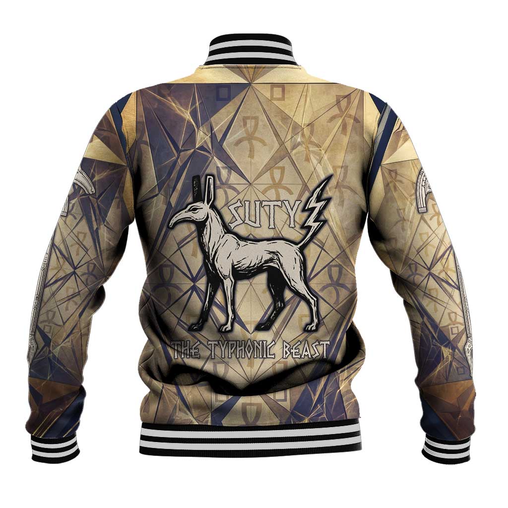 Suty Baseball Jacket with Typhonic Beast Staff Ancient Egypt Symbolism