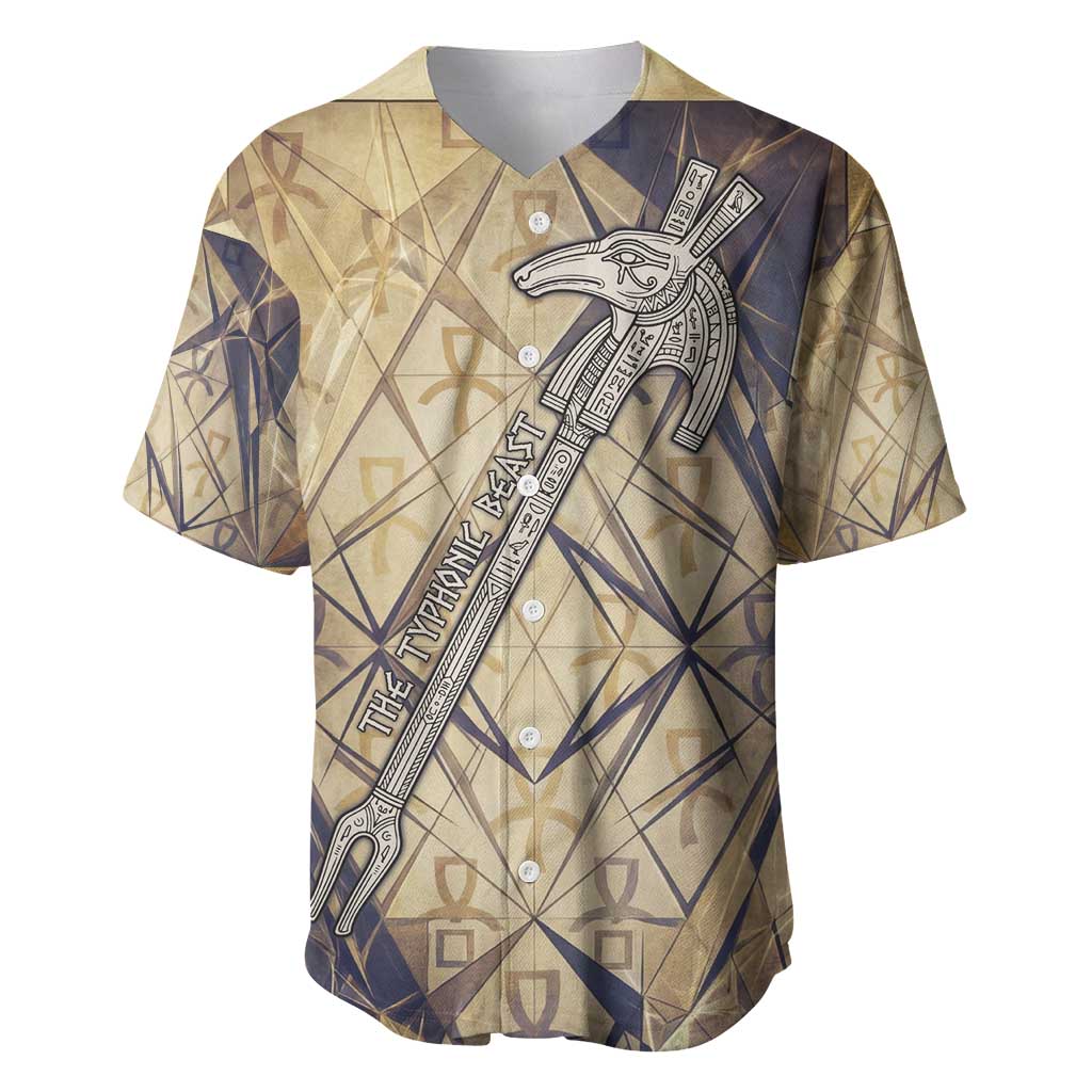 Suty Baseball Jersey with Typhonic Beast Staff Ancient Egypt Symbolism