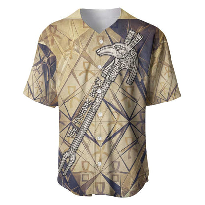 Suty Baseball Jersey with Typhonic Beast Staff Ancient Egypt Symbolism