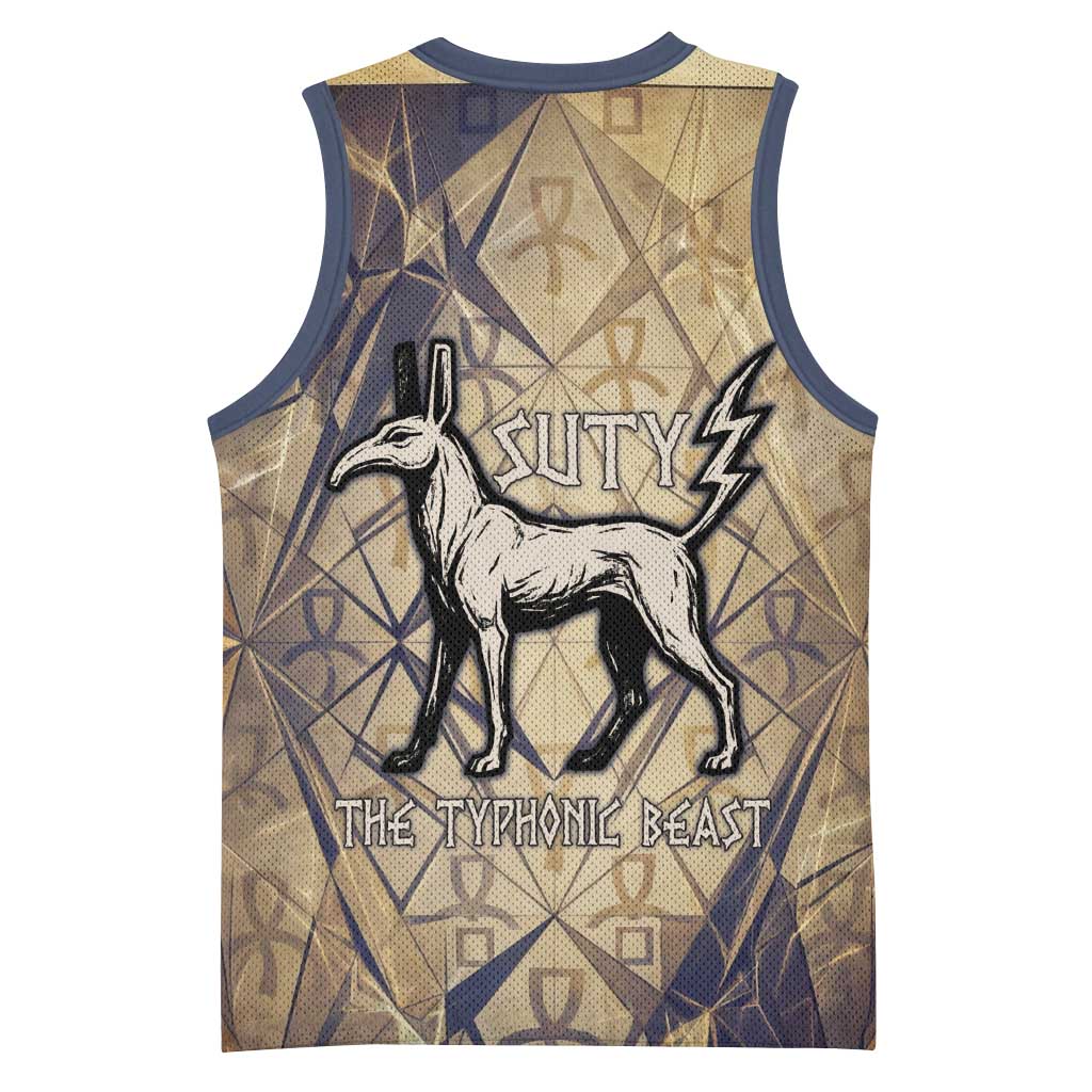 Suty Basketball Jersey with Typhonic Beast Staff Ancient Egypt Symbolism
