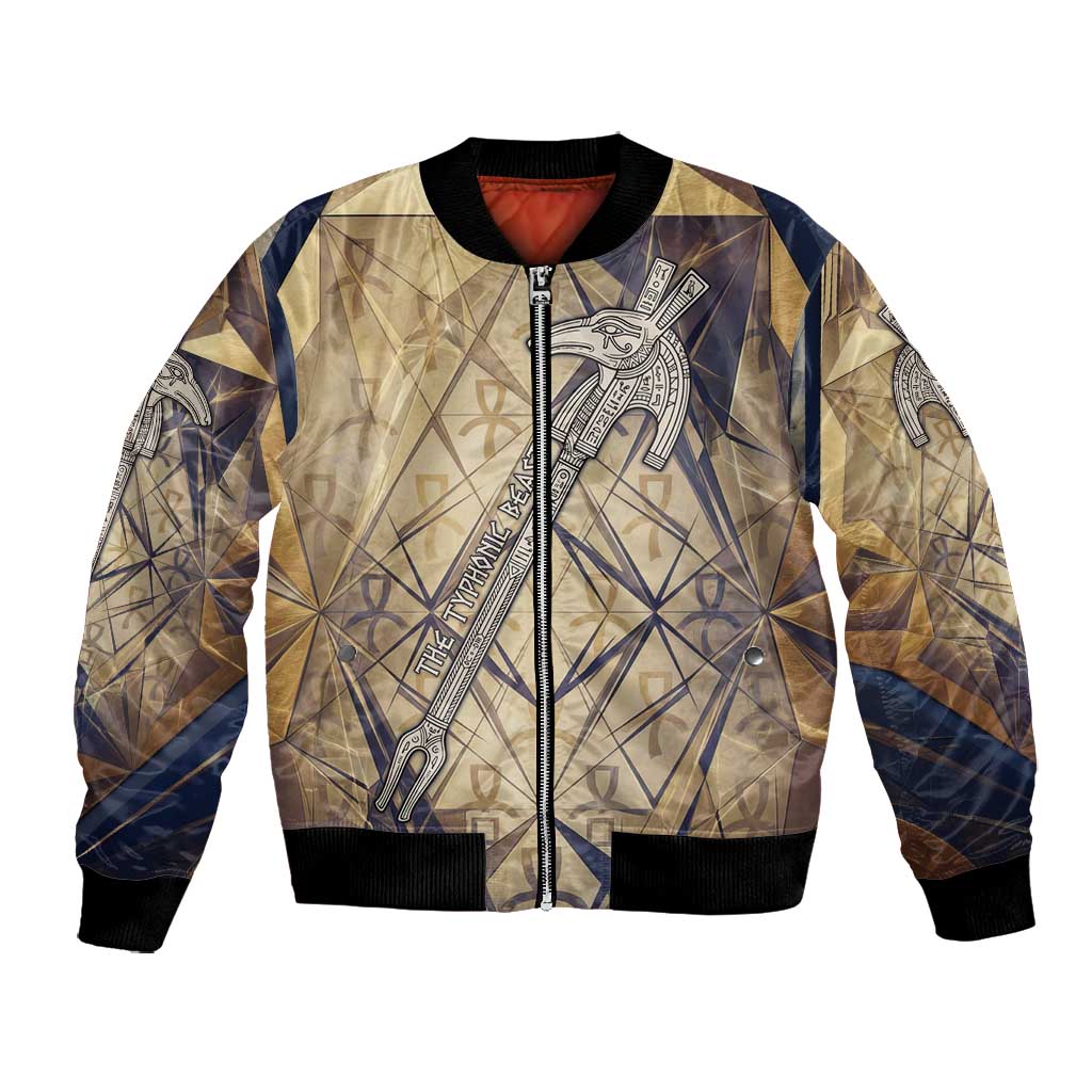 Suty Bomber Jacket with Typhonic Beast Staff Ancient Egypt Symbolism