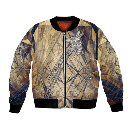 Suty Bomber Jacket with Typhonic Beast Staff Ancient Egypt Symbolism