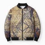 Suty Bomber Puffer Jacket with Typhonic Beast Staff Ancient Egypt Symbolism