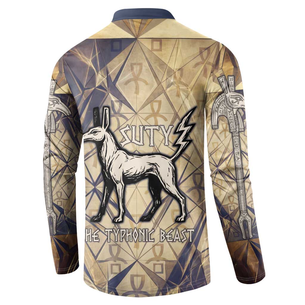 Suty Button Sweatshirt with Typhonic Beast Staff Ancient Egypt Symbolism