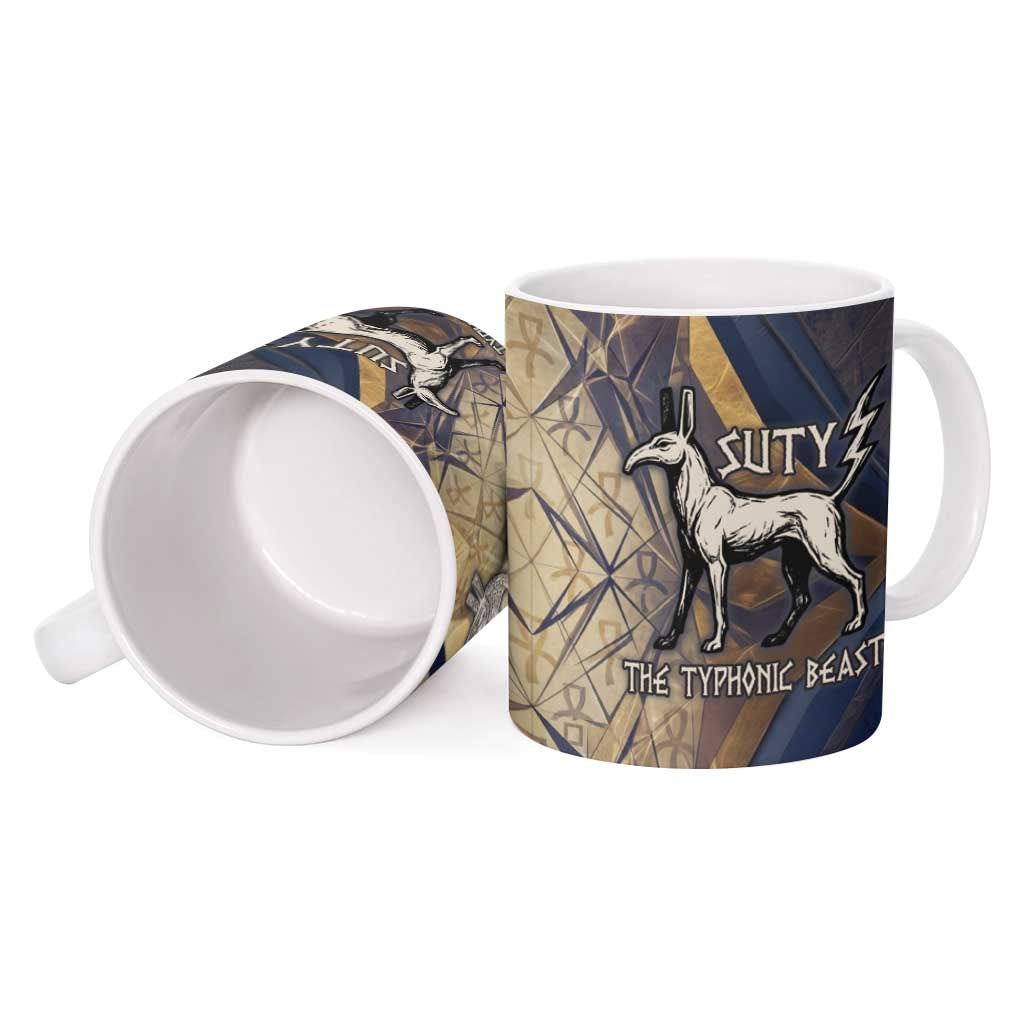 Suty Ceramic Mug with Typhonic Beast Staff Ancient Egypt Symbolism