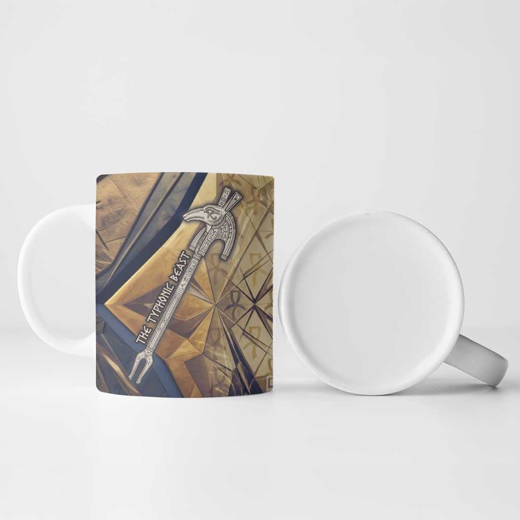 Suty Ceramic Mug with Typhonic Beast Staff Ancient Egypt Symbolism