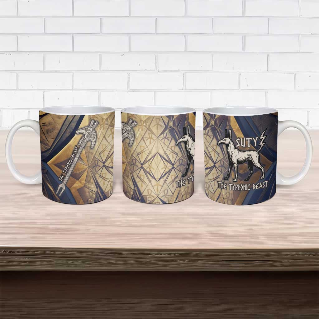 Suty Ceramic Mug with Typhonic Beast Staff Ancient Egypt Symbolism