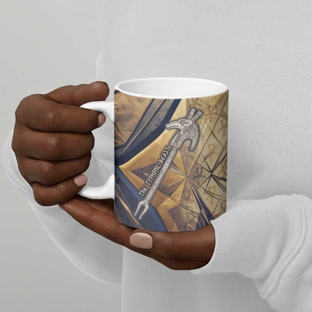 Suty Ceramic Mug with Typhonic Beast Staff Ancient Egypt Symbolism