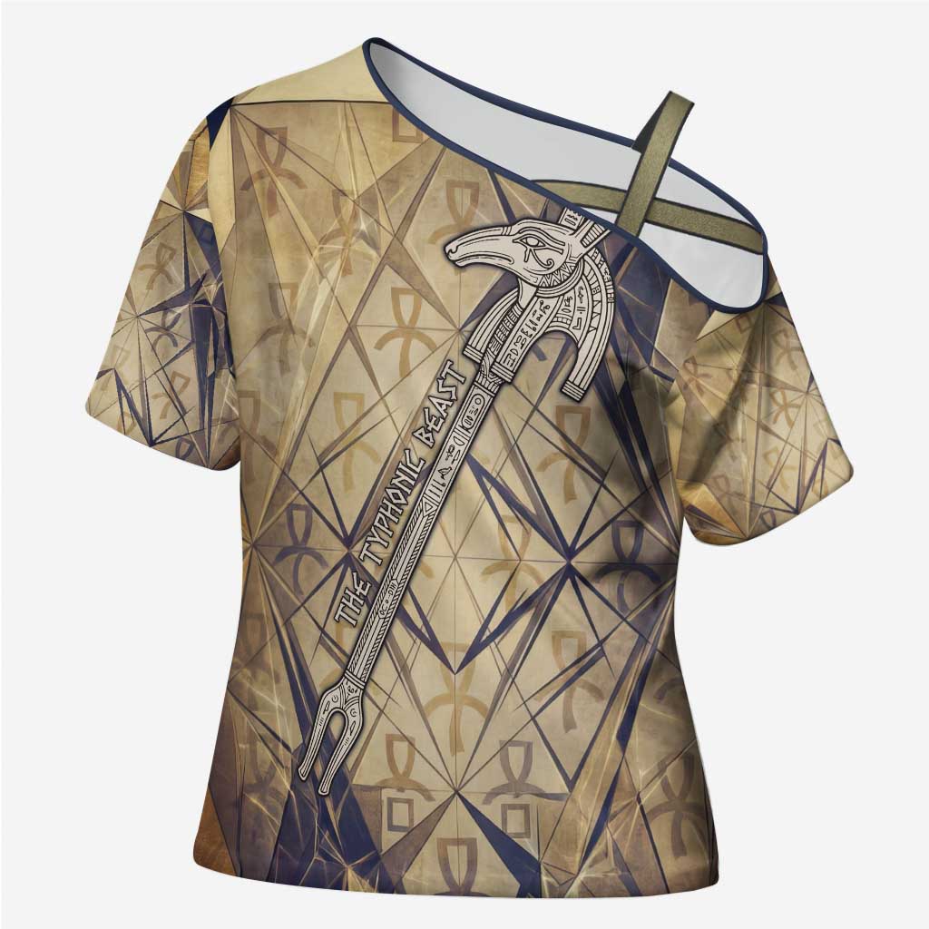 Suty Cross Shoulder Shirt with Typhonic Beast Staff Ancient Egypt Symbolism