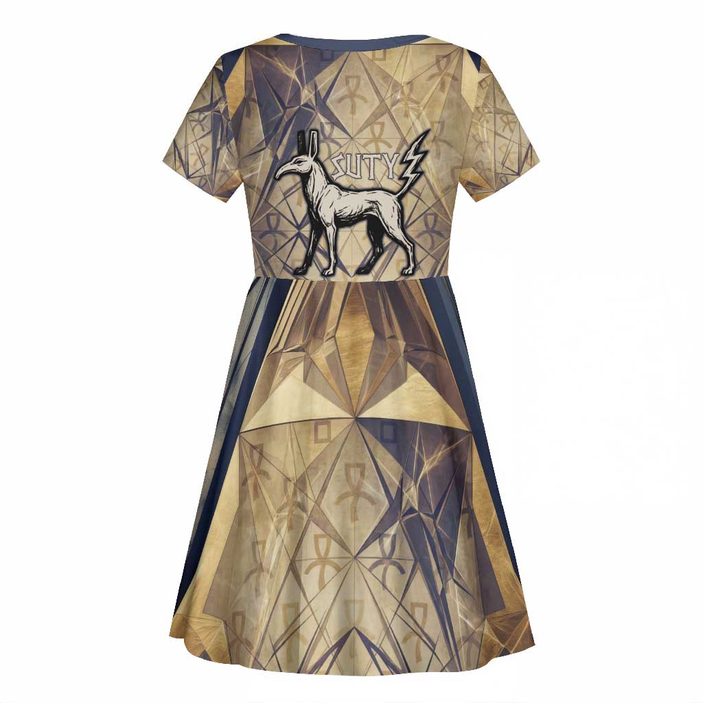 Suty Kid Short Sleeve Dress with Typhonic Beast Staff Ancient Egypt Symbolism