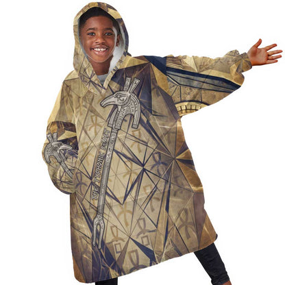 Suty Kid Wearable Blanket Hoodie with Typhonic Beast Staff Ancient Egypt Symbolism