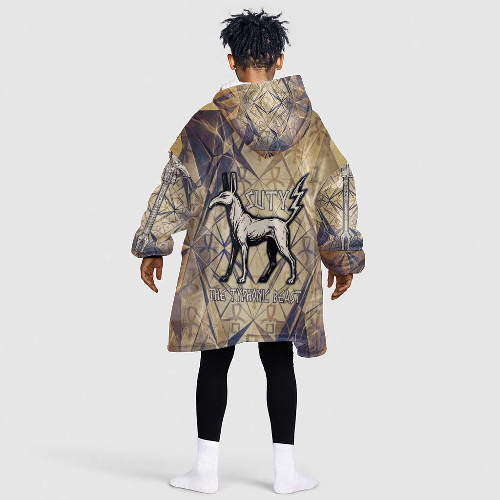 Suty Kid Wearable Blanket Hoodie with Typhonic Beast Staff Ancient Egypt Symbolism