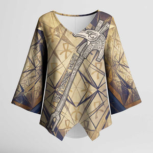 Suty Kimono Sleeve Blouse with Typhonic Beast Staff Ancient Egypt Symbolism