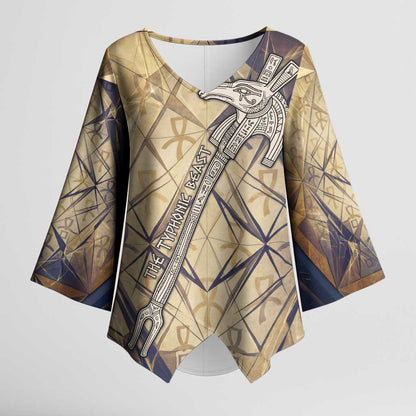 Suty Kimono Sleeve Blouse with Typhonic Beast Staff Ancient Egypt Symbolism