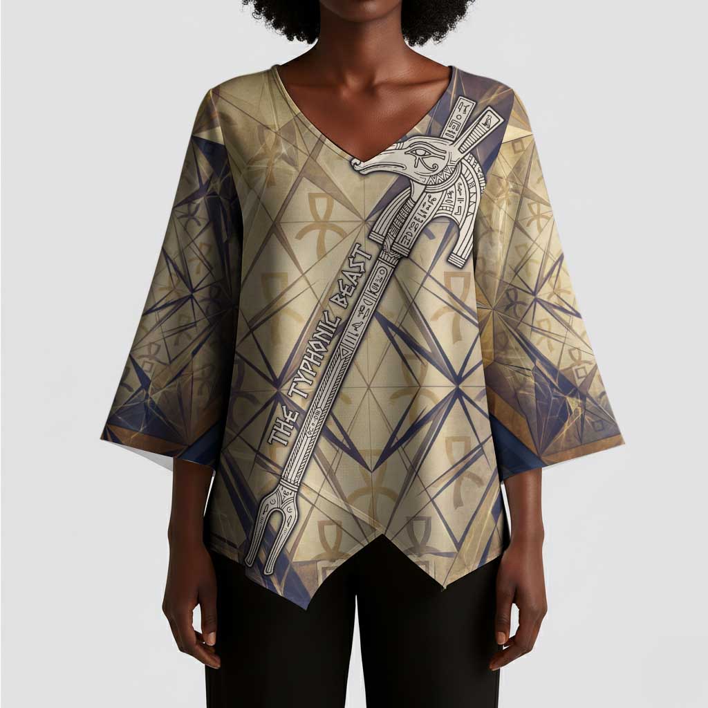 Suty Kimono Sleeve Blouse with Typhonic Beast Staff Ancient Egypt Symbolism