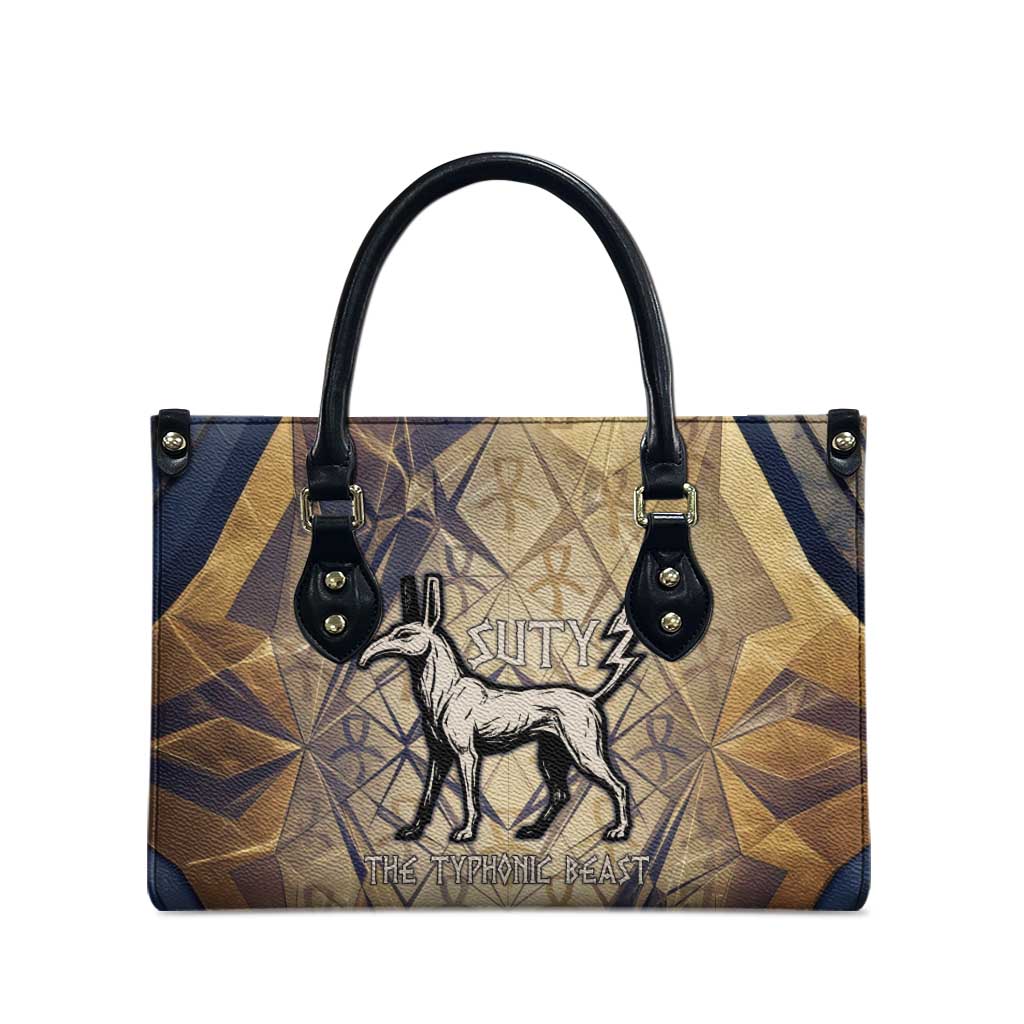 Suty Leather Bag with Typhonic Beast Staff Ancient Egypt Symbolism