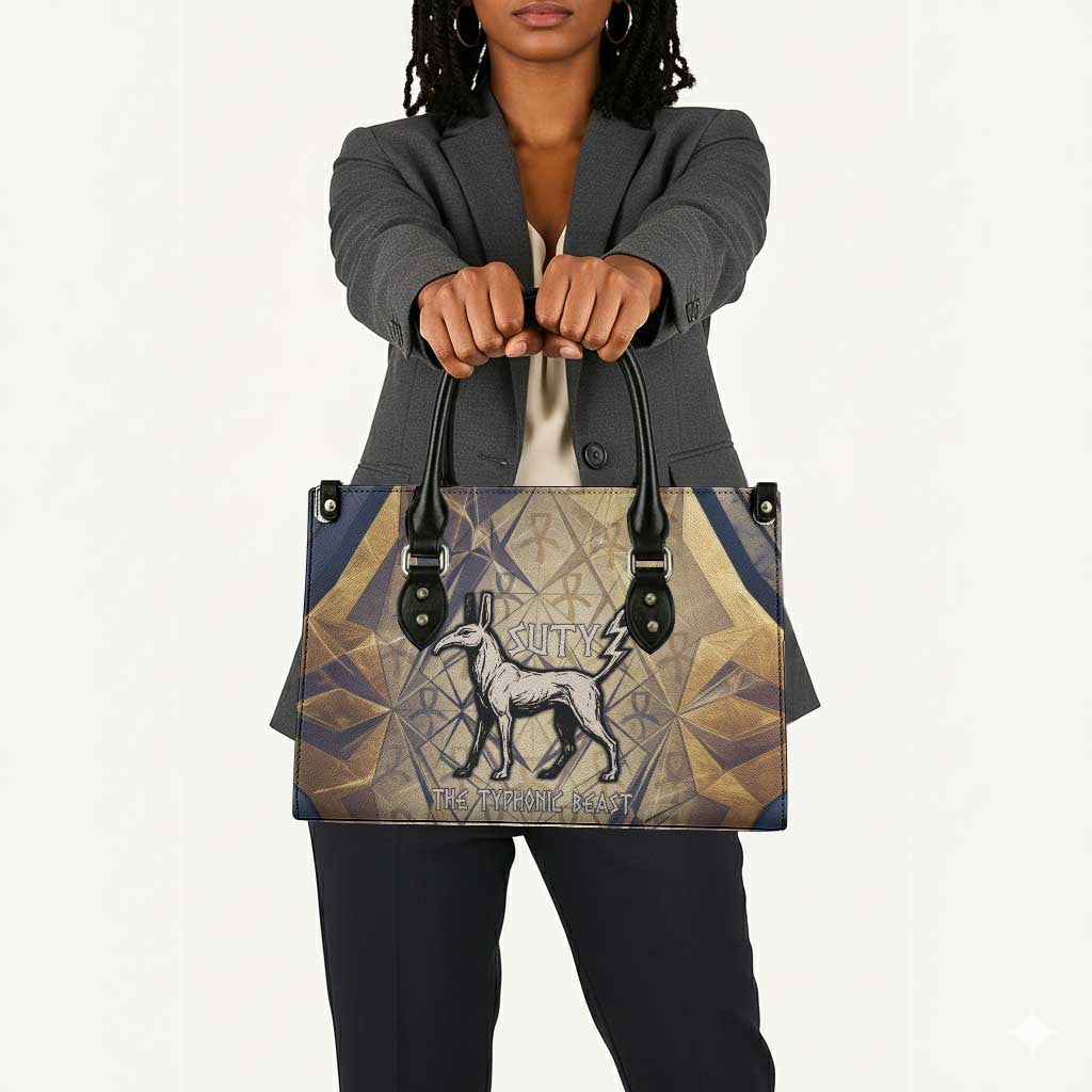 Suty Leather Bag with Typhonic Beast Staff Ancient Egypt Symbolism