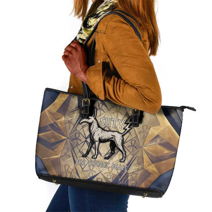 Suty Leather Tote Bag with Typhonic Beast Staff Ancient Egypt Symbolism