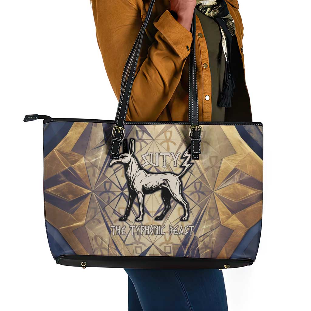 Suty Leather Tote Bag with Typhonic Beast Staff Ancient Egypt Symbolism