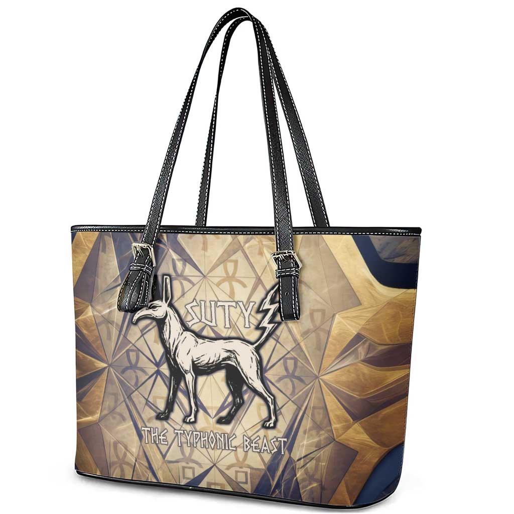 Suty Leather Tote Bag with Typhonic Beast Staff Ancient Egypt Symbolism