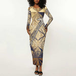 Suty Long Sleeve Bodycon Dress with Typhonic Beast Staff Ancient Egypt Symbolism