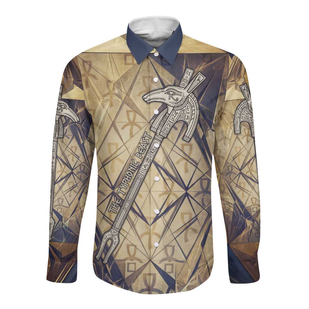 Suty Long Sleeve Button Shirt with Typhonic Beast Staff Ancient Egypt Symbolism