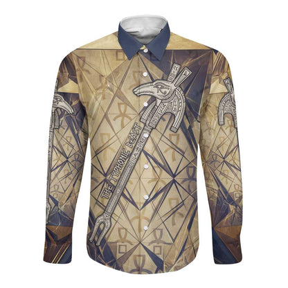 Suty Long Sleeve Button Shirt with Typhonic Beast Staff Ancient Egypt Symbolism