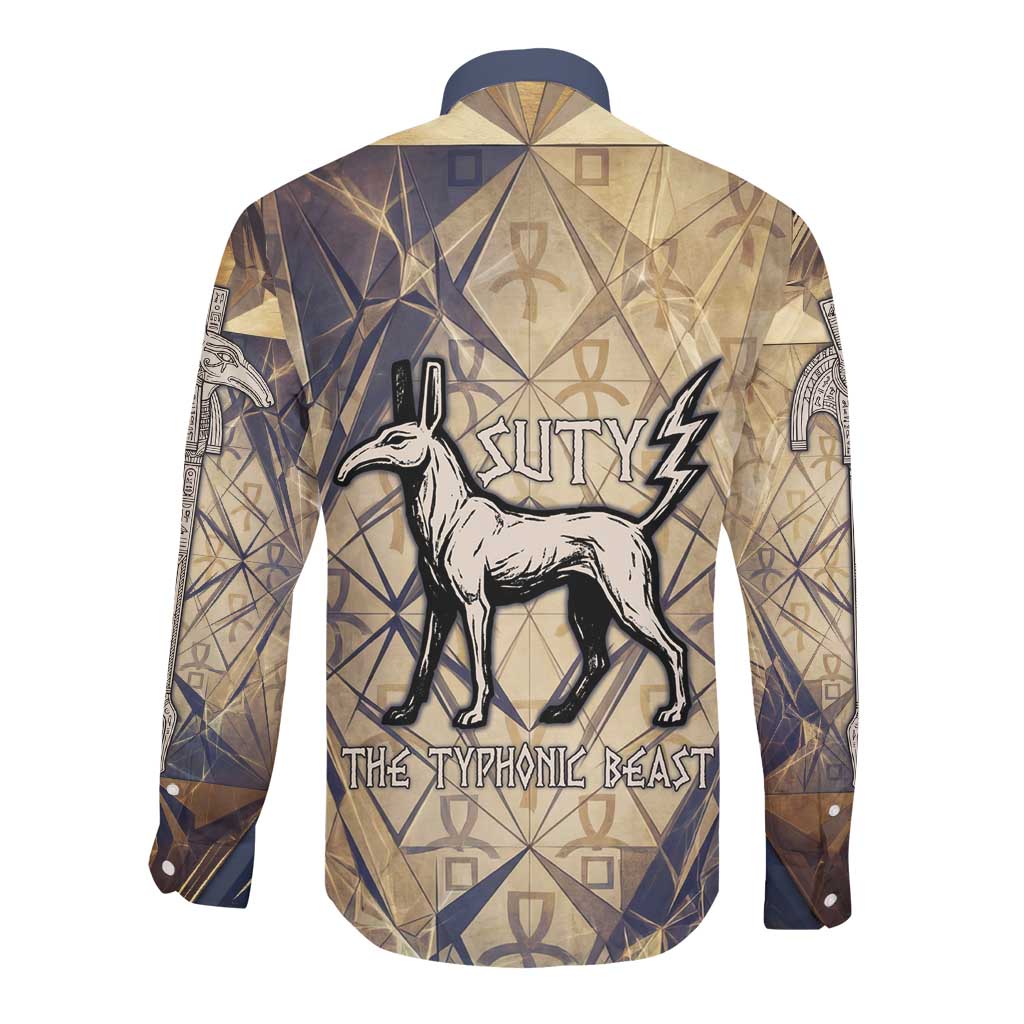Suty Long Sleeve Button Shirt with Typhonic Beast Staff Ancient Egypt Symbolism