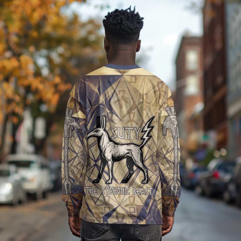 Suty Long Sleeve Shirt with Typhonic Beast Staff Ancient Egypt Symbolism