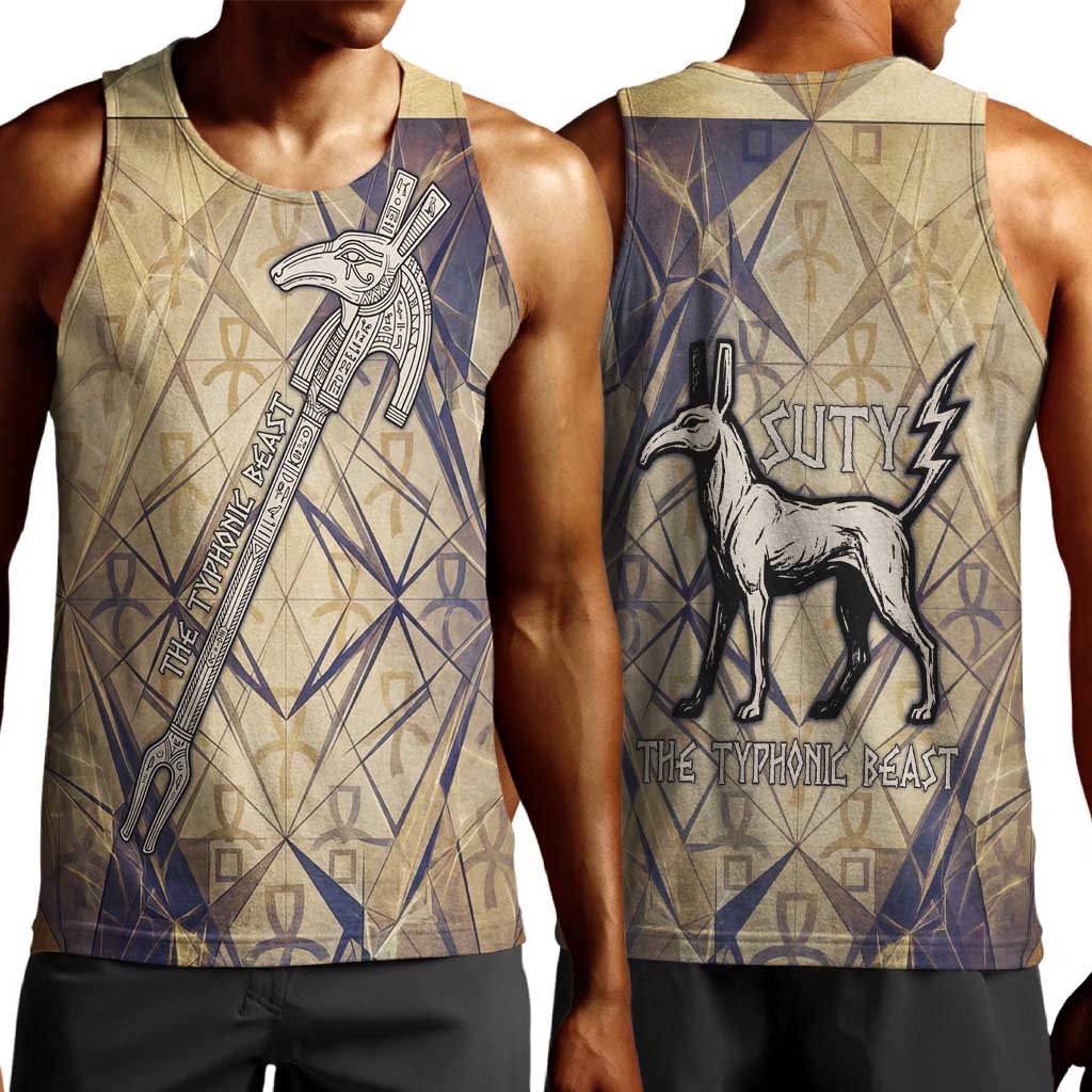 Suty Men Tank Top with Typhonic Beast Staff Ancient Egypt Symbolism