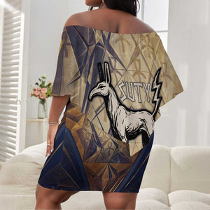Suty Off Shoulder Short Dress with Typhonic Beast Staff Ancient Egypt Symbolism
