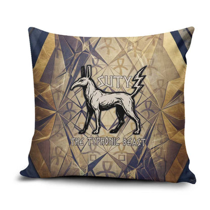 Suty Pillow Cover with Typhonic Beast Staff Ancient Egypt Symbolism
