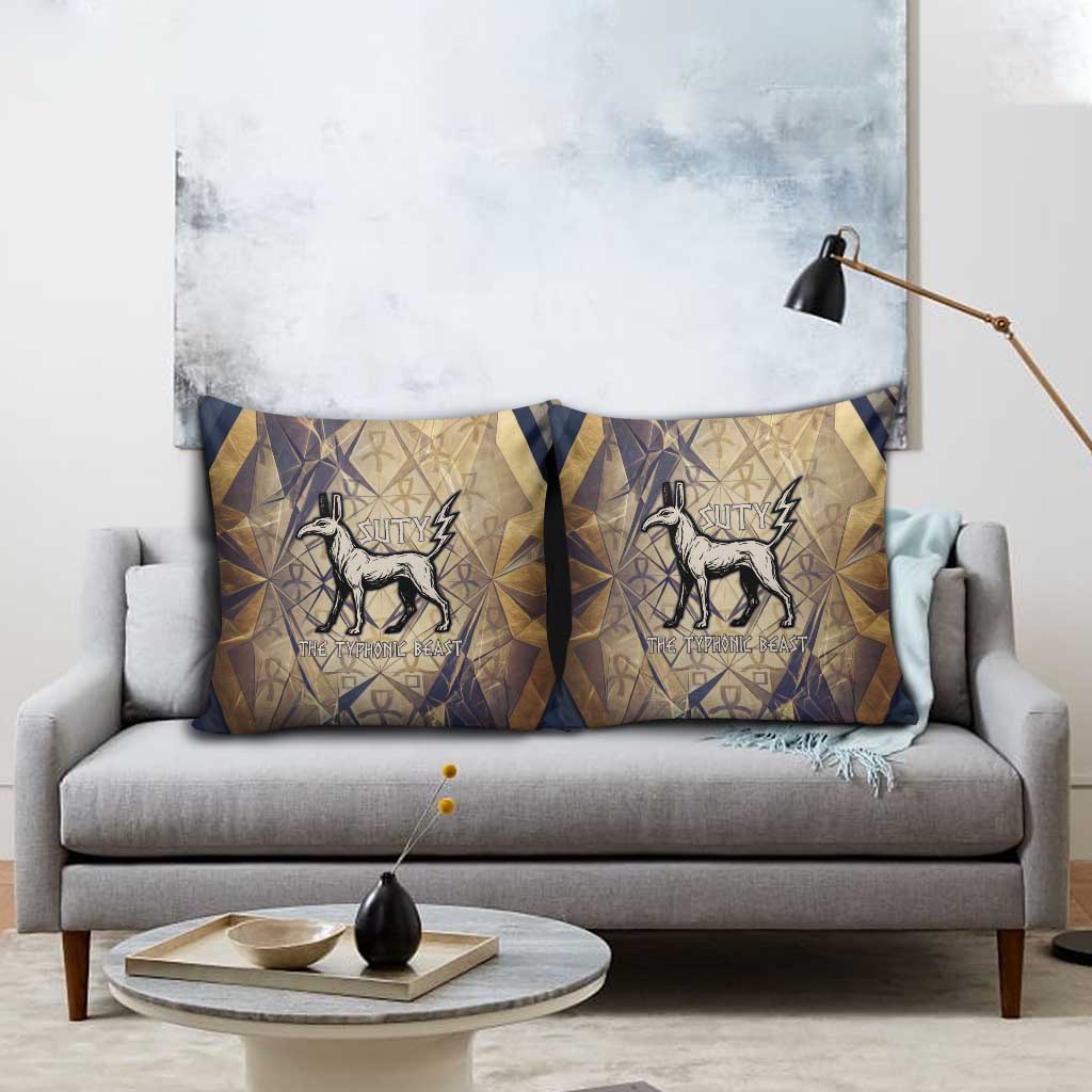 Suty Pillow Cover with Typhonic Beast Staff Ancient Egypt Symbolism