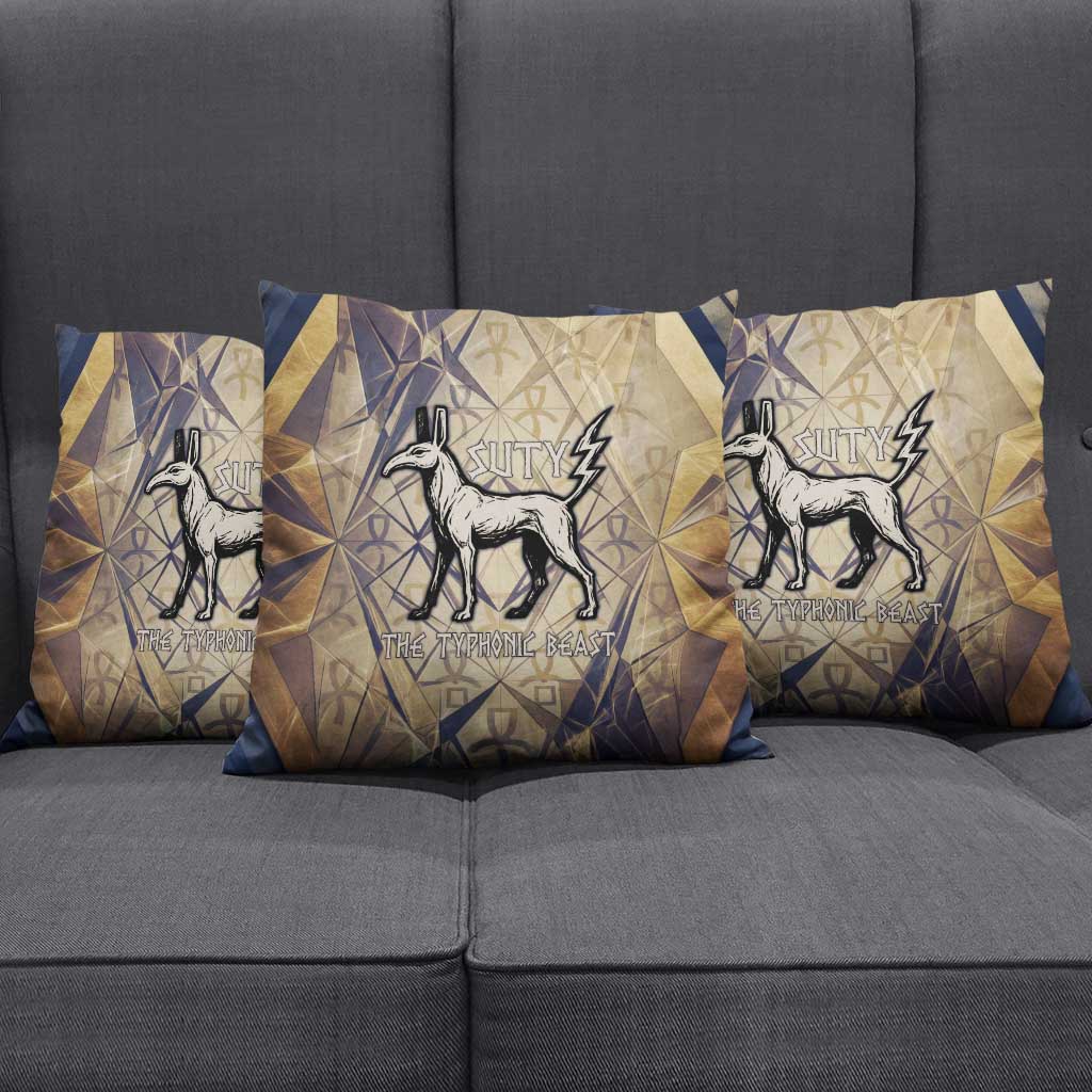 Suty Pillow Cover with Typhonic Beast Staff Ancient Egypt Symbolism