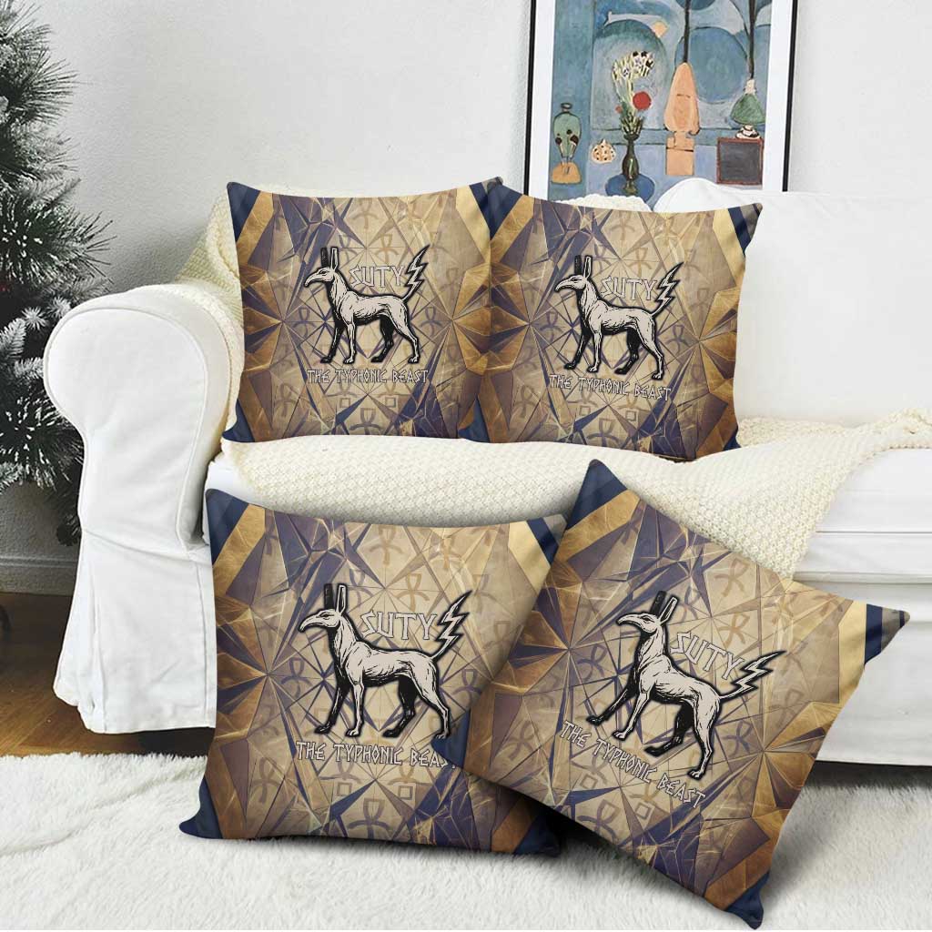 Suty Pillow Cover with Typhonic Beast Staff Ancient Egypt Symbolism