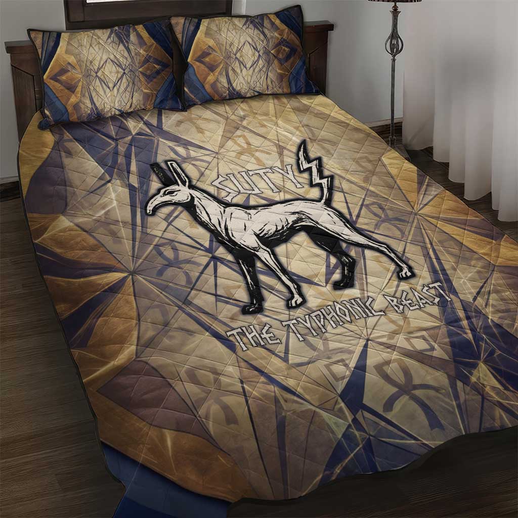 Suty Quilt Bed Set with Typhonic Beast Staff Ancient Egypt Symbolism