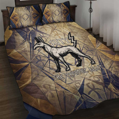 Suty Quilt Bed Set with Typhonic Beast Staff Ancient Egypt Symbolism
