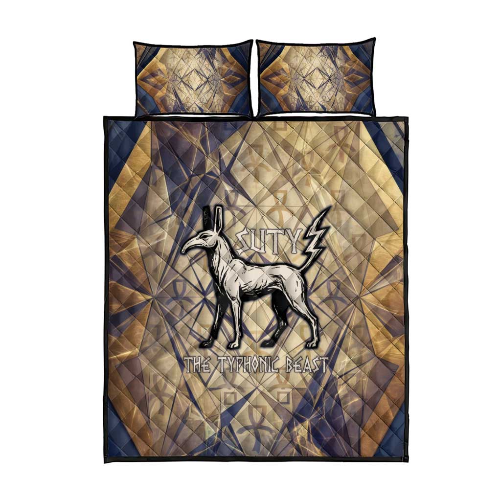 Suty Quilt Bed Set with Typhonic Beast Staff Ancient Egypt Symbolism