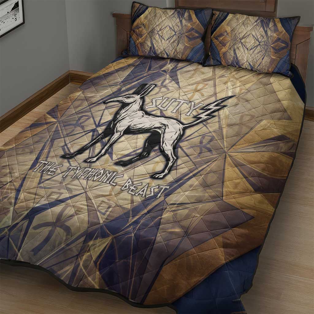 Suty Quilt Bed Set with Typhonic Beast Staff Ancient Egypt Symbolism