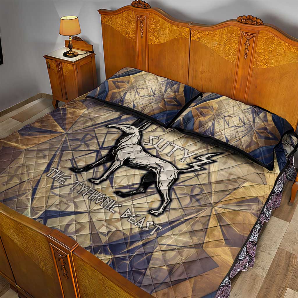 Suty Quilt Bed Set with Typhonic Beast Staff Ancient Egypt Symbolism
