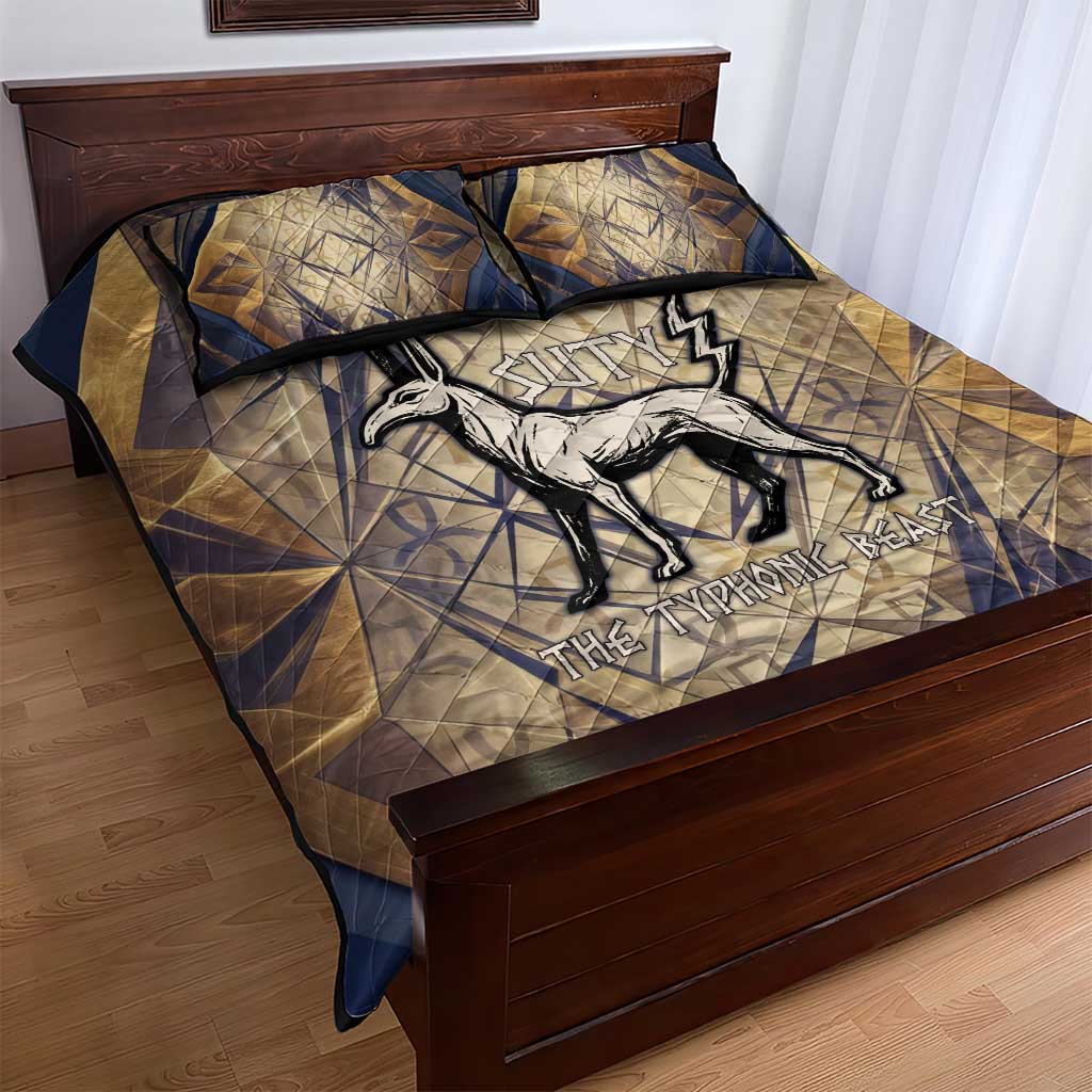 Suty Quilt Bed Set with Typhonic Beast Staff Ancient Egypt Symbolism