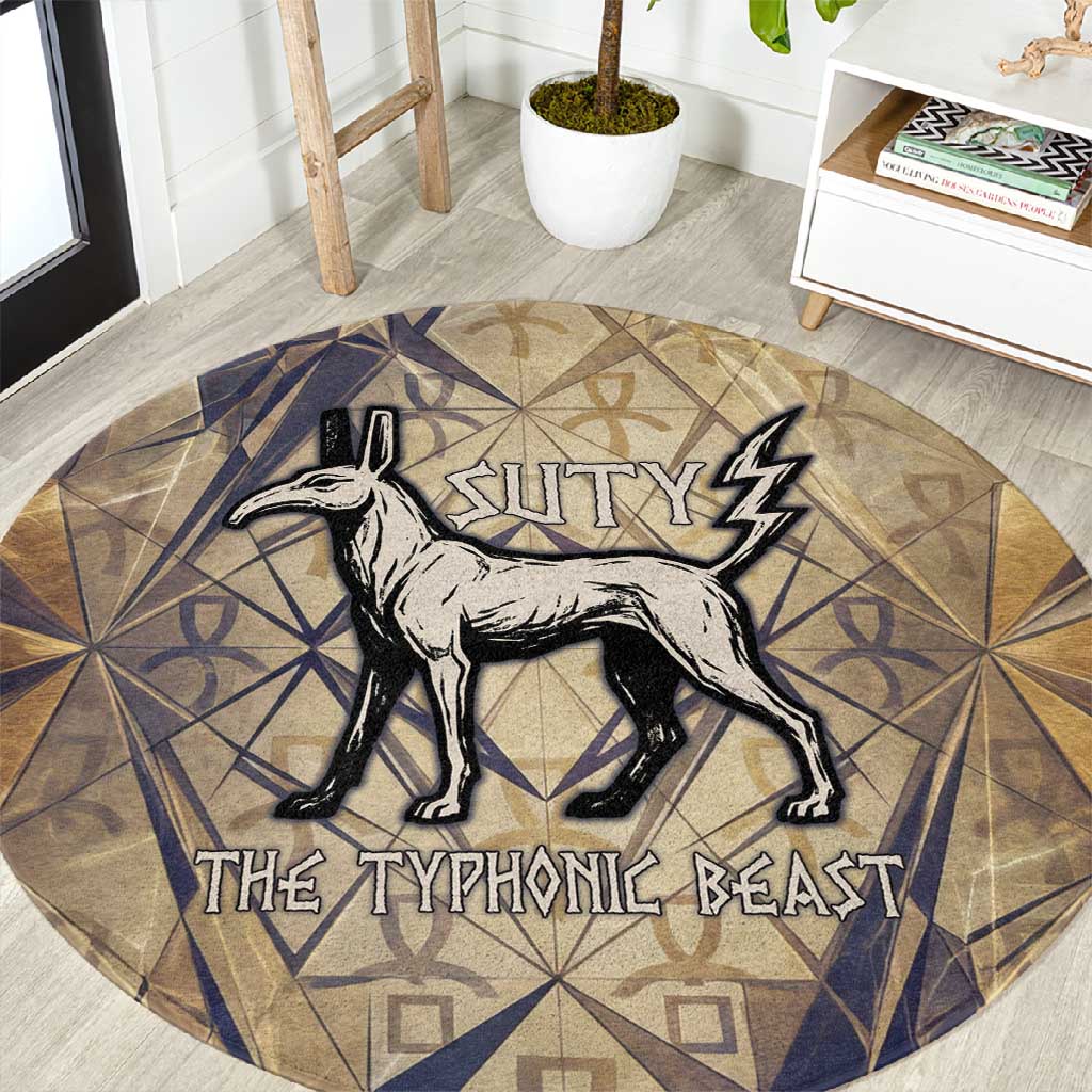 Suty Round Carpet with Typhonic Beast Staff Ancient Egypt Symbolism
